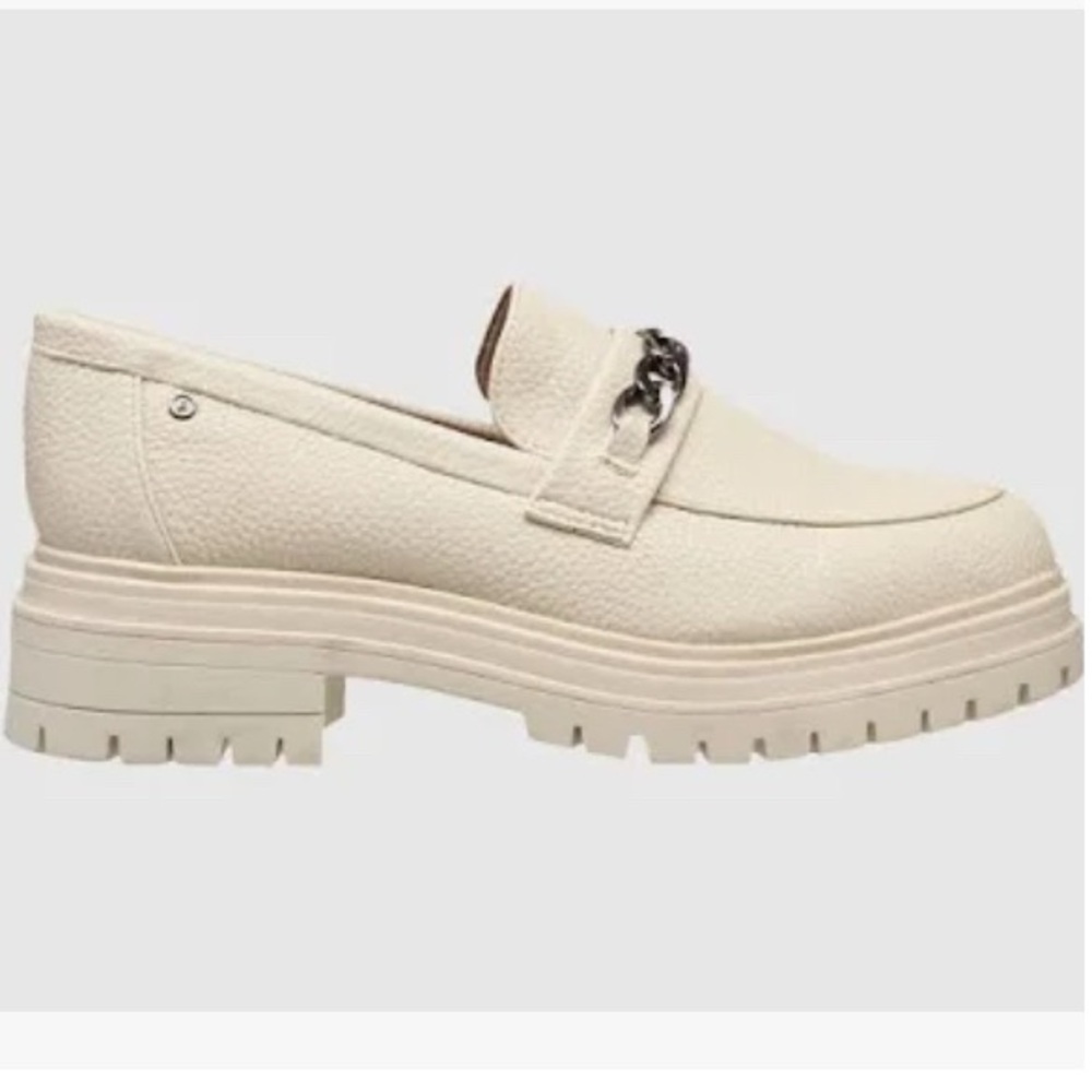 French Connection Cream Platform Loafers with Chain Detail